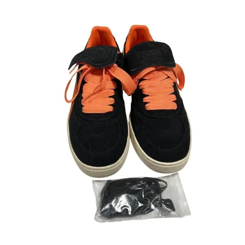 Puma King Suede Sneakers Men 14 Black Orange Fat Laces Casual Skater Shoes NEW
